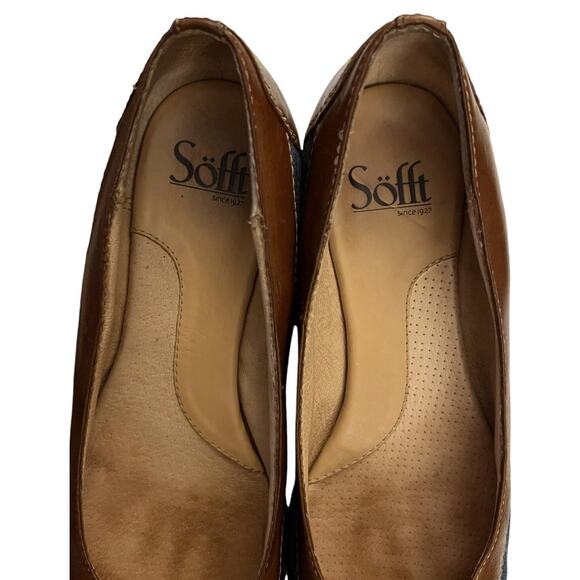 Sofft Flats Brown Leather Denim Blue Loafers Buckle Toe Womens 7.5 M Driving Moc - Picture 4 of 9